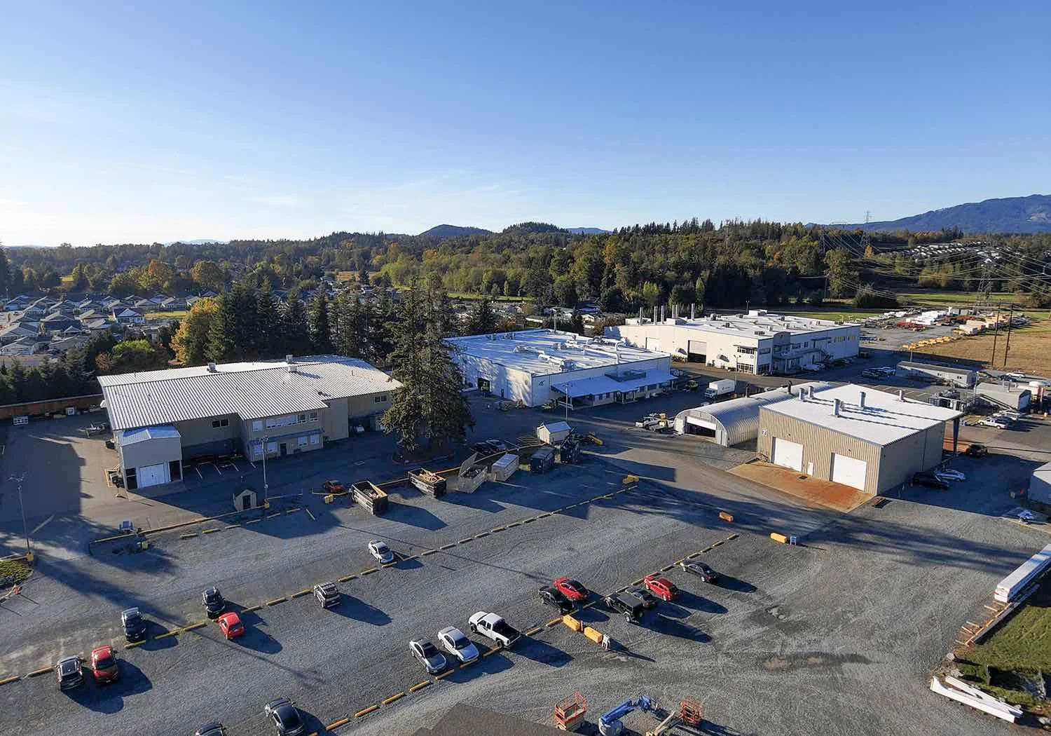 Drone photo of Highway 20 buildings