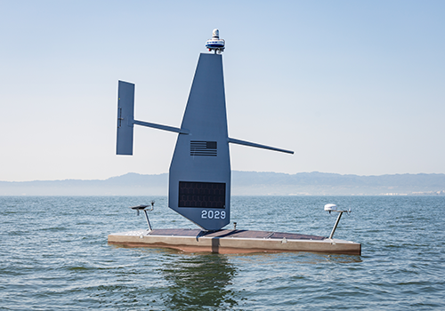 An autonomous sailing drone in bay for defense